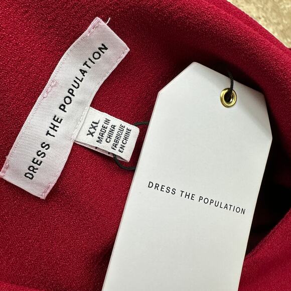 Dress the Population Tiffany One Shoulder Bow Sheath Dress Garnet Red XXL NWT - Picture 12 of 14